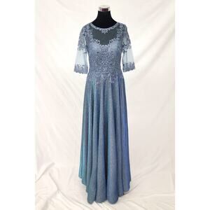 Chicas J006 Missy Maxi Dress Long Sleeve Gown Women Medium Blue Lace Pockets NWT